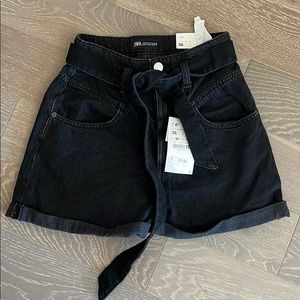 Zara high wasted black denim shorts